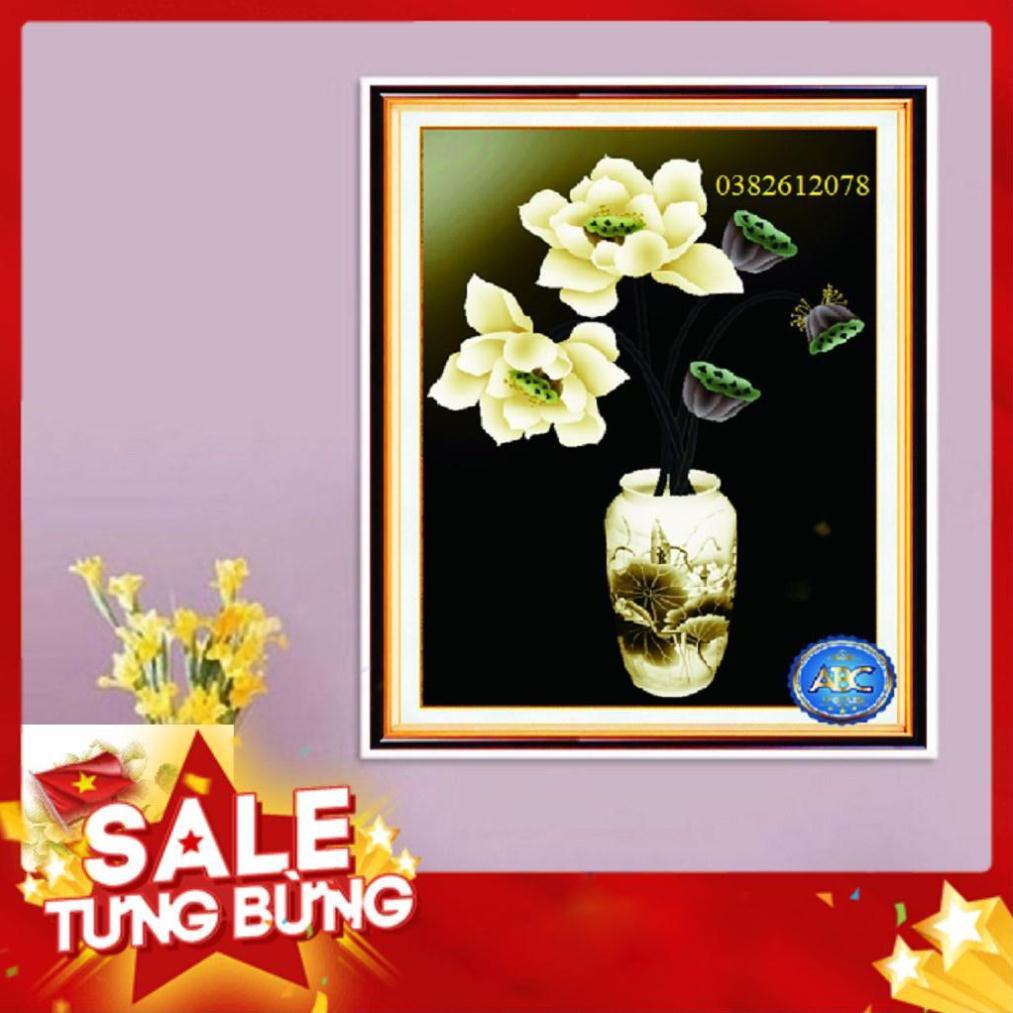 TRANH ĐÍNH ĐÁ BÌNH HOA SEN - TRANH ĐÍNH ĐÁ 3D CHƯA ĐÍNH VS077