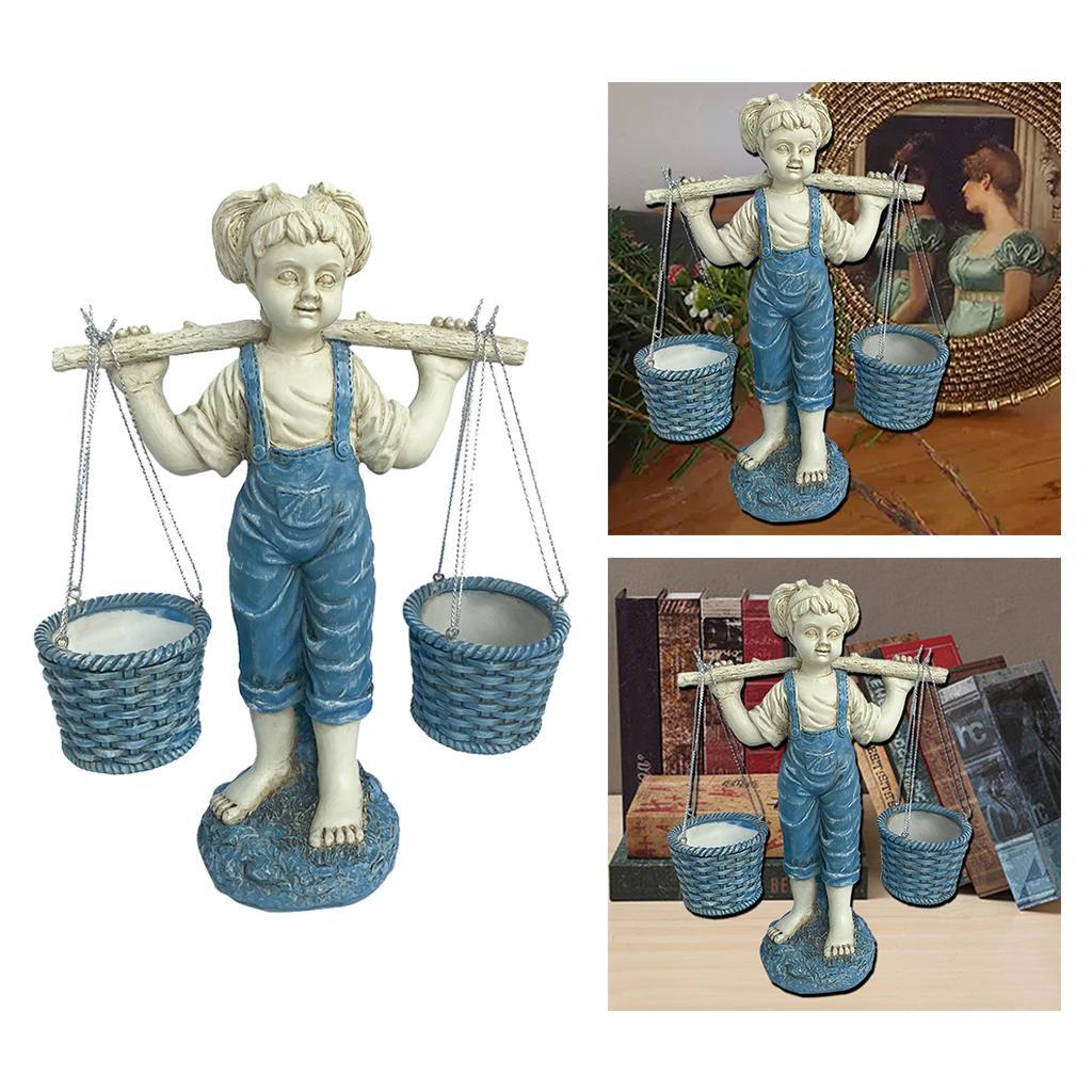 Little Statue Figurines Sculpture Lawn Planter Flower Yard Art