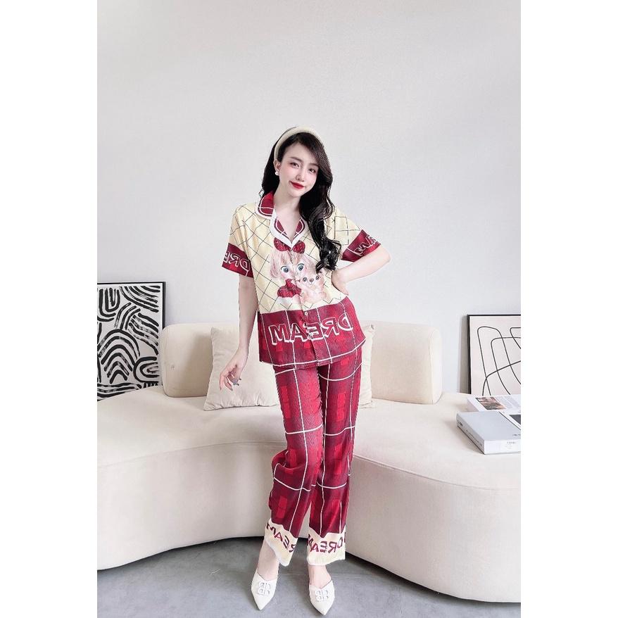 Bộ Pyjama lụa xước ánh kim cao cấp (free size: 45kg đến 65kg) HÀNG THIẾT KẾ MỚI.