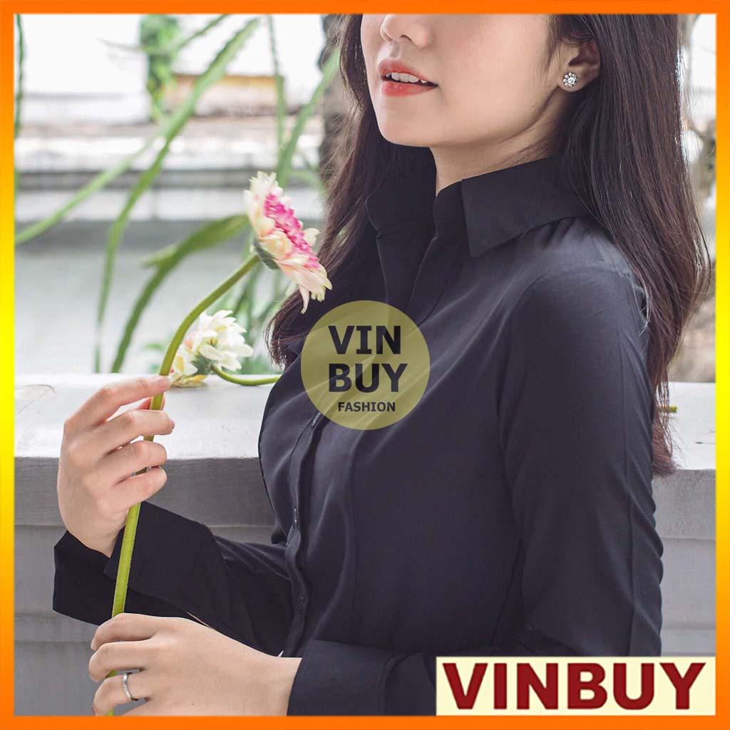 Áo sơ mi đen nữ tay dài phong cách công sở chất vải mềm mịn thấm mồ hôi tốt vải cotton lụa không nhăn
