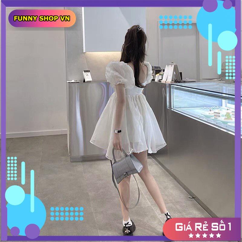 Đầm Babydoll Nữ Cổ Vuông Voan Kính Dáng Xòe Cộc Tay 2 Lớp 2 Màu Q082