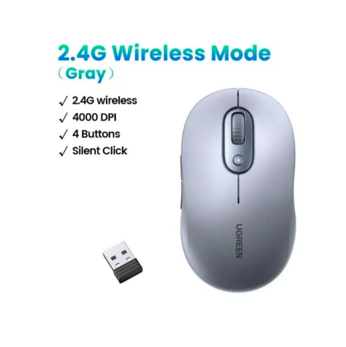 Chuột không dây 2.4Ghz chất liệu nhựa ABS màu xám Ugreen 35900 - Hàng chính hãng