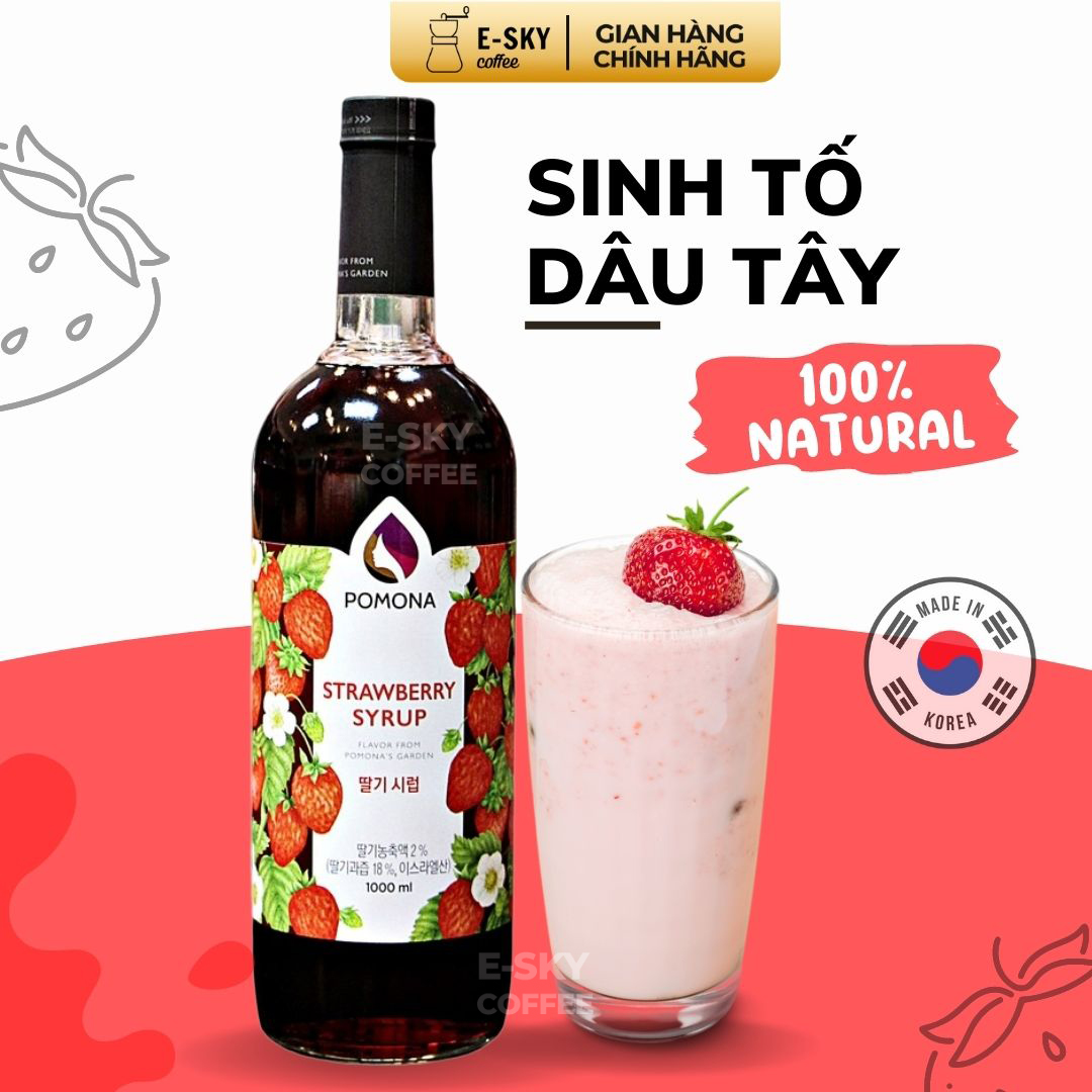 Siro Dâu Tây Pomona Strawberry Syrup Nguyên Liệu Pha Chế Hàn Quốc Chai Thủy Tinh 1 Lít