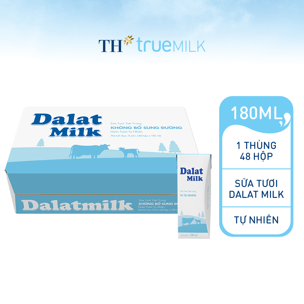 Thùng 48 hộp sữa tươi tiệt trùng vị tự nhiên Dalatmilk 180ml (180ml x 48)
