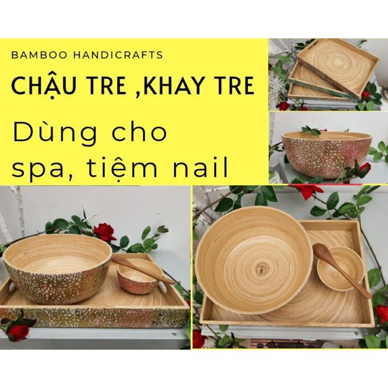 chậu tre,khay tre dùng cho spa, tiệm nail