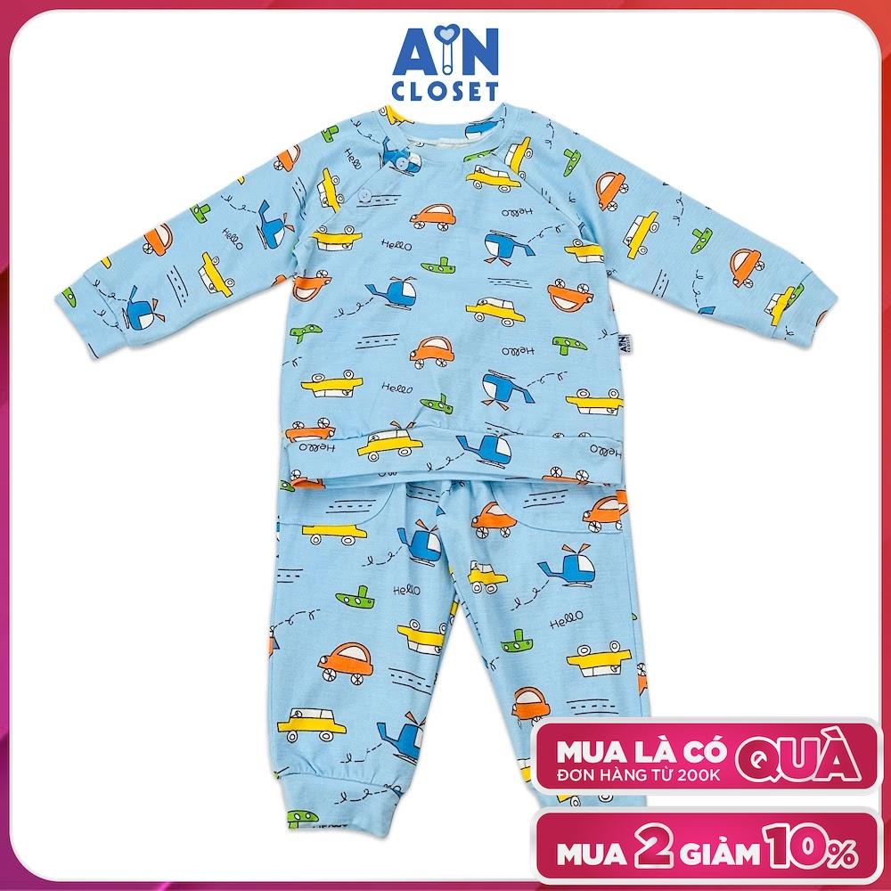 Bộ quần áo dài bé trai họa tiết Hello xanh thun cotton - AICDBTV25O99 - AIN Closet