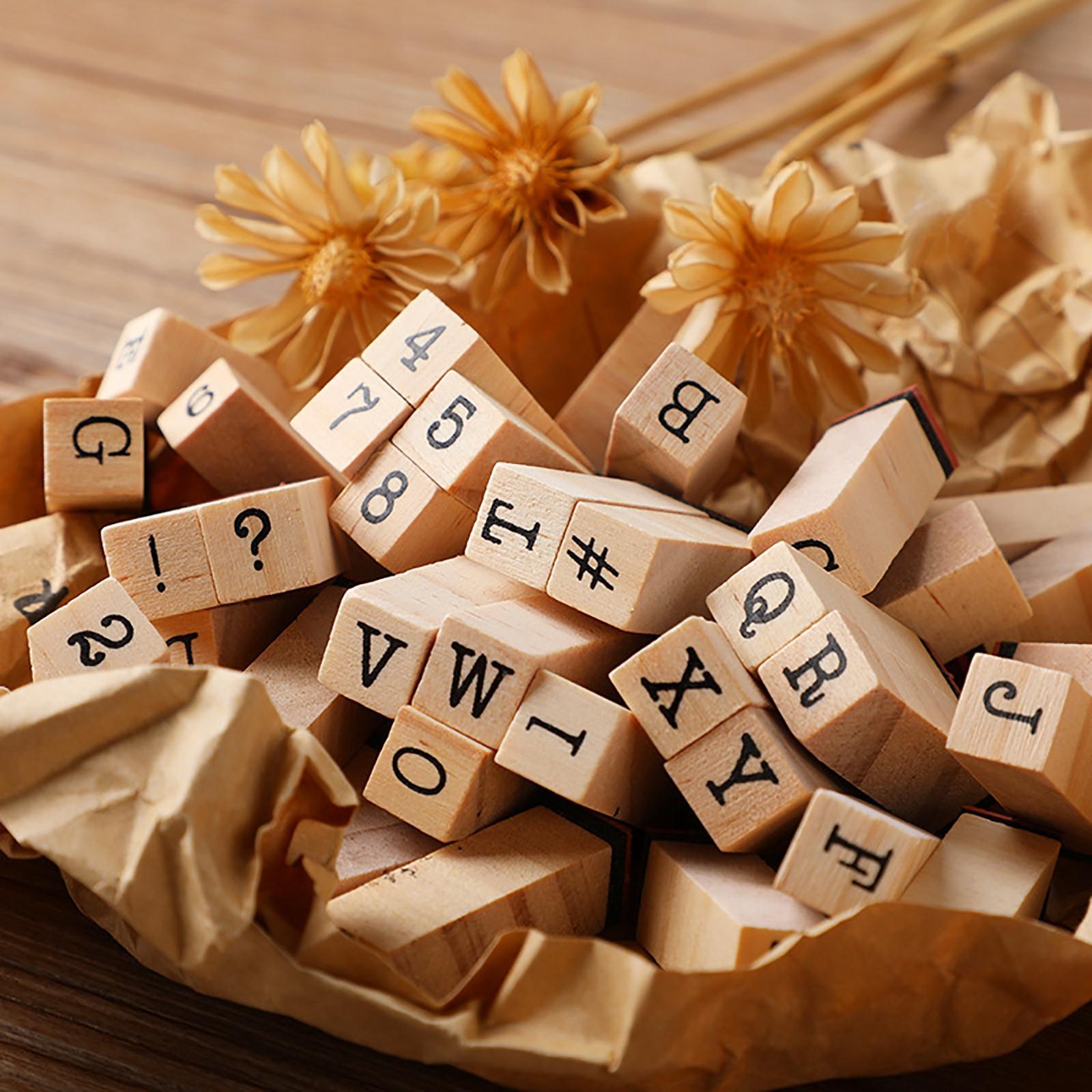 40 Pcs Wooden Rubber Stamp Letters Alphabets, Number and Letter Symbol Alphabet Mini Stamps for Clay Crafts, Card Making, Kids Painting