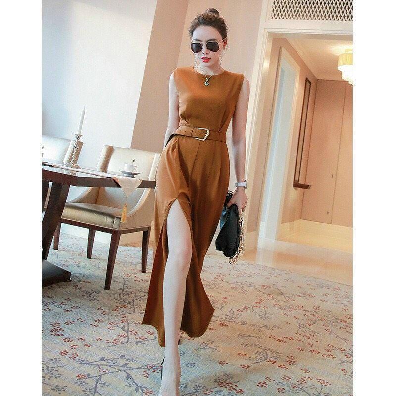 Jumpsuit Xẻ Tà Sang Trọng, Màu Nây Tây Xịn Sò, Kèm Belt Tạo Điểm Nhấn, Tôn Dáng, Tôn Da Cực Kỳ