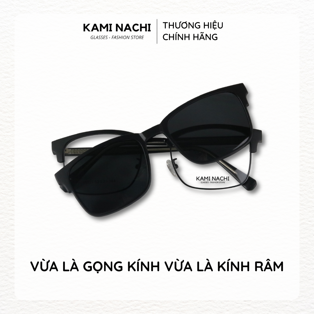 Gọng kính Clip On phiên bản Retro vuông lớn đa năng, cắt được cận KAMI NACHI T18021