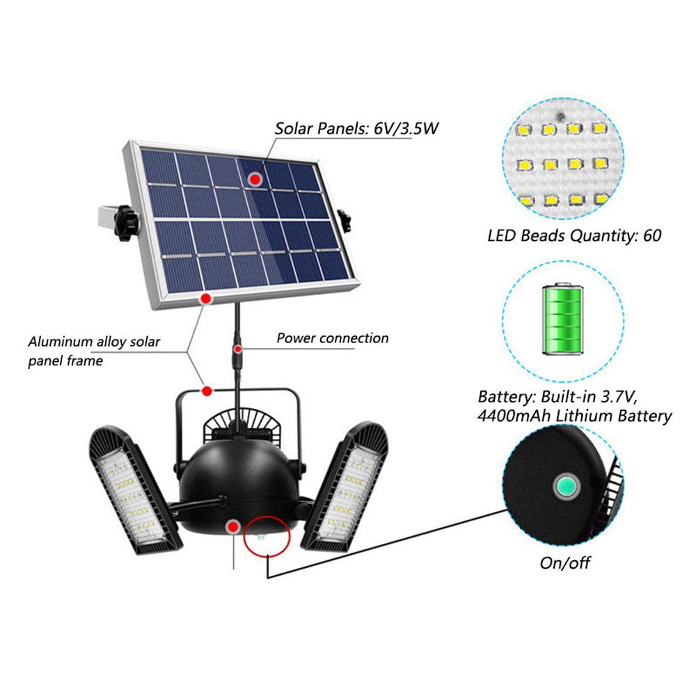 Đèn năng lượng mặt trời ngoài trời với 60 hạt đèn LED sáng,Ba đèn pha, IP65 chống thấm nước ngoài trời chuyên nghiệp