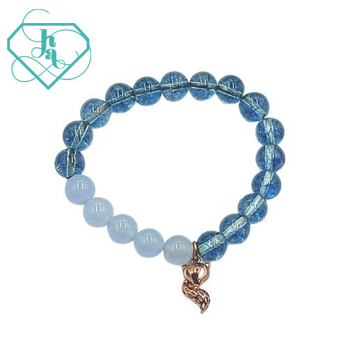 Vòng tay đá thạch anh đính charm vàng 14k