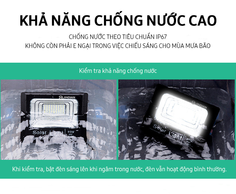 Đèn Năng Lượng Mặt Trời  JINDIAN, đèn nlmt, Đèn led pha năng lượng mặt trời- Hàng Chính Hãng có Logo JINDIAN