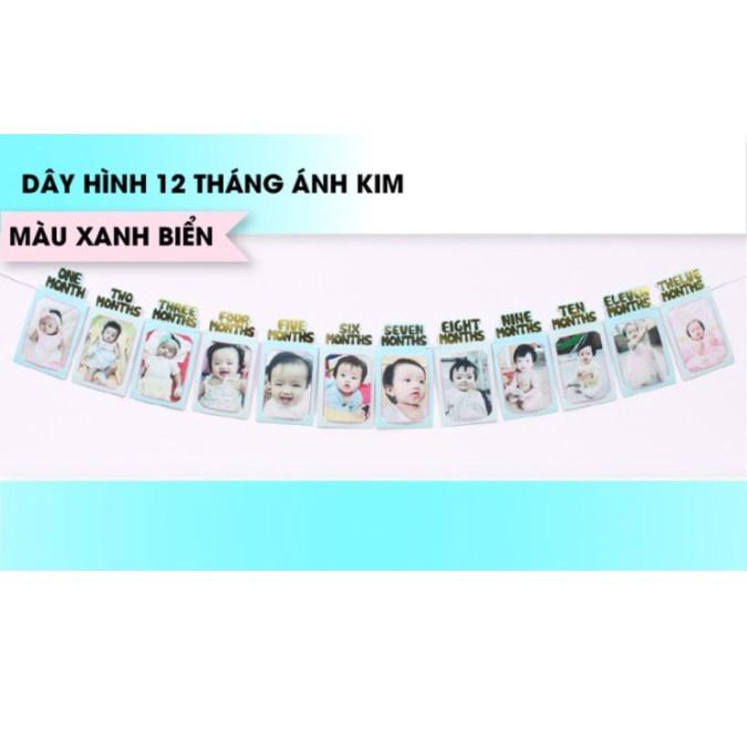 Khung Hình Treo Ảnh Cute, Bộ Dây Khung Hình 12 tháng Ép Kim; Kẹp Ảnh Gỗ, Bộ Kẹp Khung Hình 12 Tháng trang trí sinh nhật