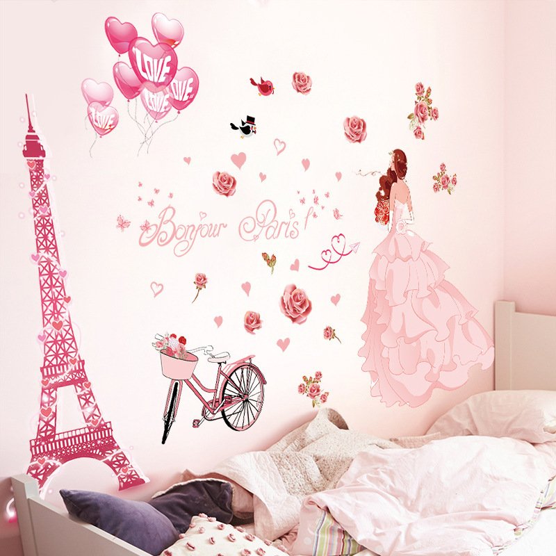 Decal dán tường cô gái Paris ngọt ngào sang trọng