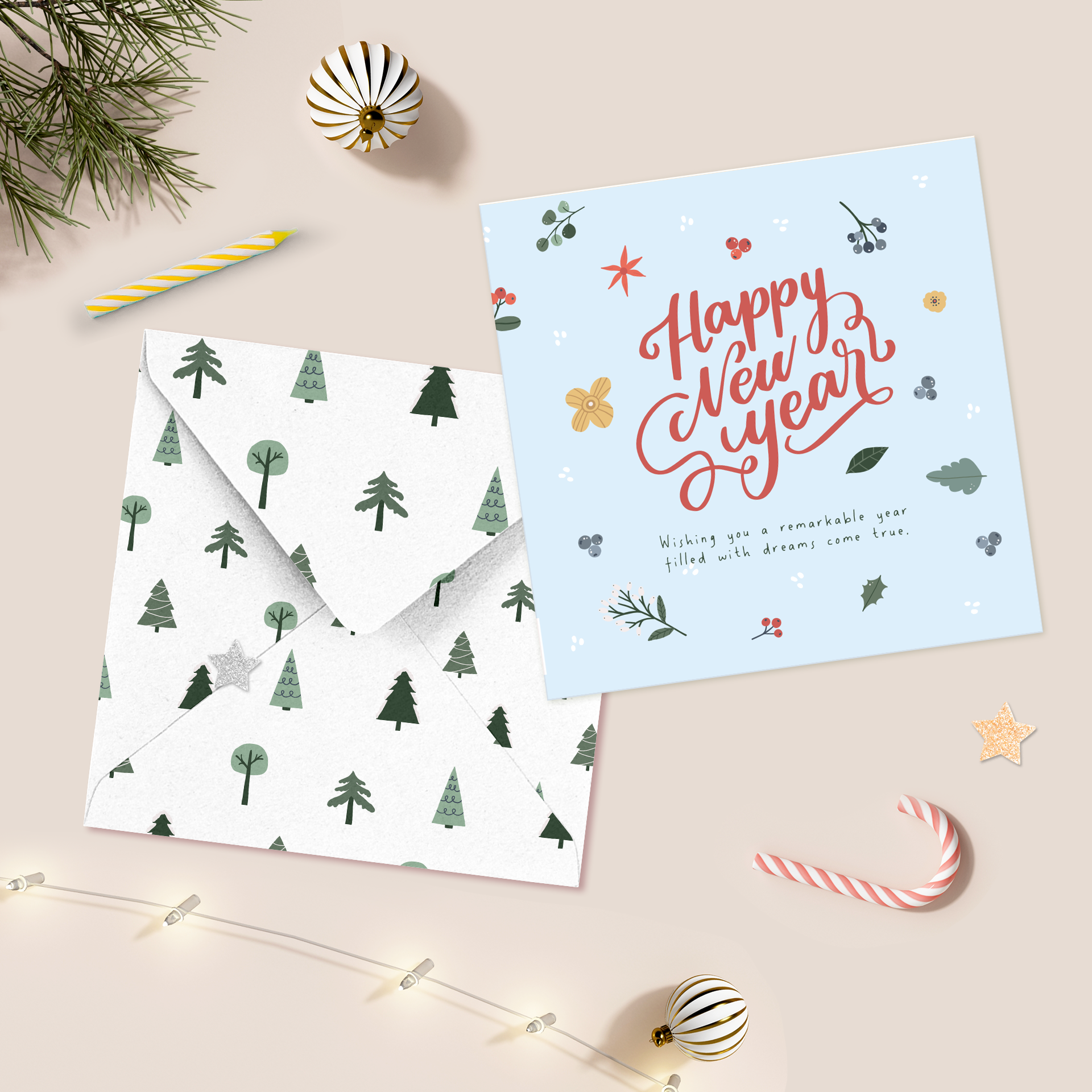 Set 5 thiệp giáng sinh noel năm mới SDstationery Christmas Harmony, trang nhã, dễ thương thân thiện, khổ vuông 12x12cm