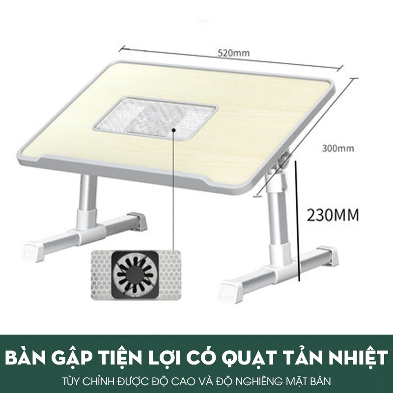 Bàn học, bàn làm việc gấp ngồi giường 52x33cm có quạt tản nhiệt cao cấp hàng chính hãng