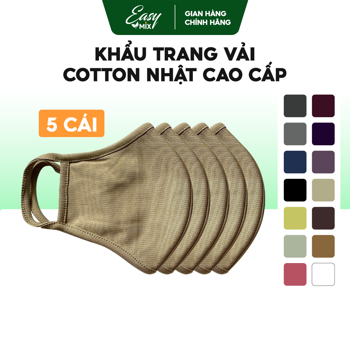 Khẩu Trang Vải Nam Nữ Khẩu Trang Màu Xám Cotton Nhật Cao Cấp Chống Nắng Combo 5 cái - Be