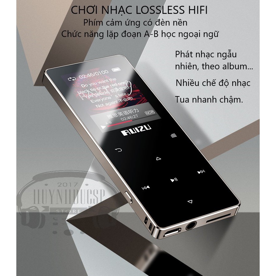 Tặng Kèm Tai Nghe - Máy Nghe Nhạc MP3 Bluetooth 5.0 Hifi Lossless RUIZU D28 Bộ Nhớ Trong 8GB - Bản Nâng Cấp Của Ruizu D01, D02, D11, D15 - Hàng Chính Hãng
