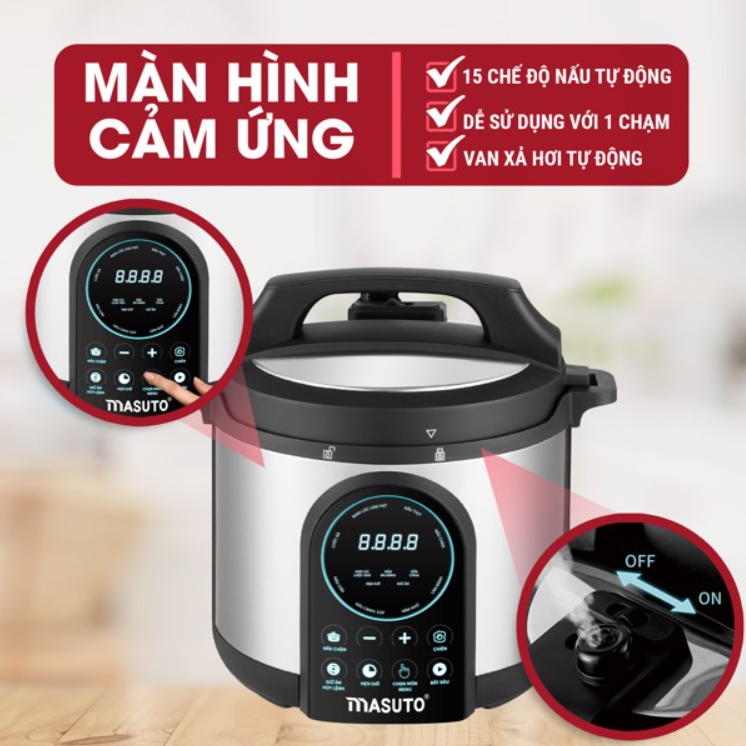 Nồi Áp Suất Siêu Tốc MASUTO Công Nghệ Nhật Bản Dung Tích 6L Công Suất 1000W - Hàng Chính Hãng