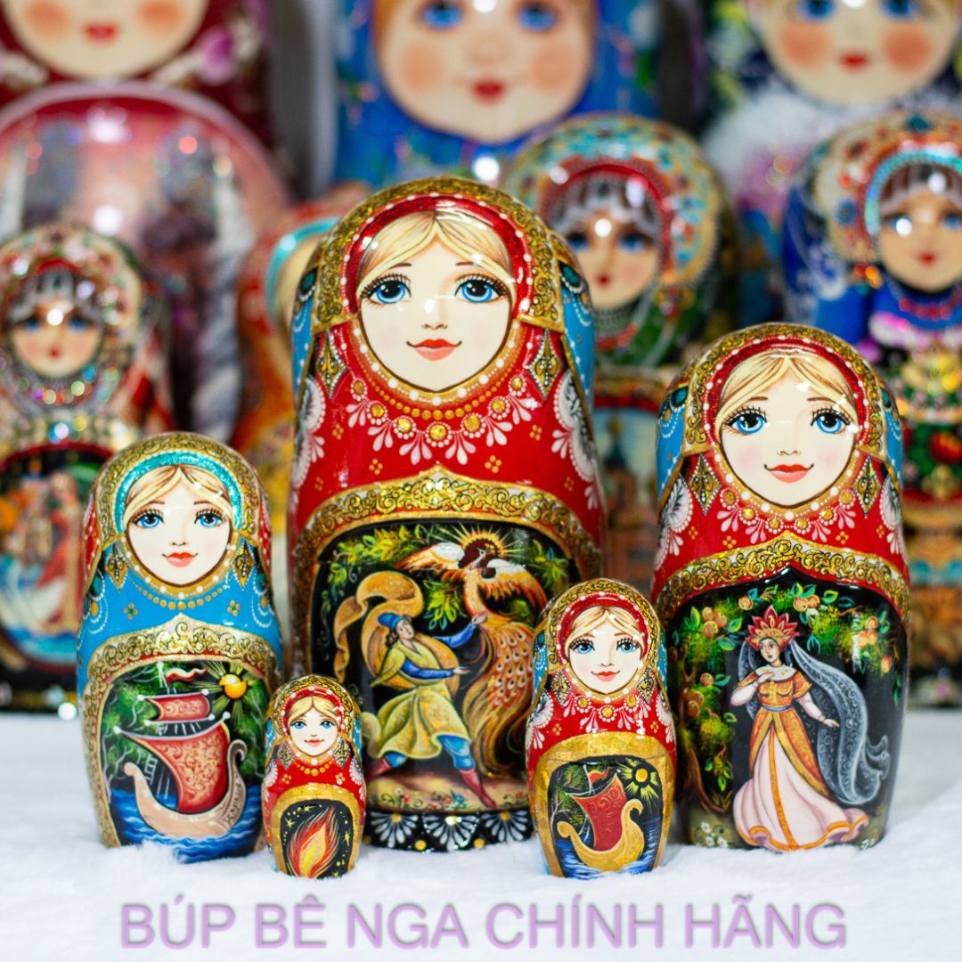 BỘ BÚP BÊ NGA MATRYOSHKA 5 LỚP 20CM CAO CẤP KHẮC CHẠM NỔI HOA VĂN "PHƯỢNG HOÀNG LỬA" CỰC ĐẸP VÀ SANG TRỌNG