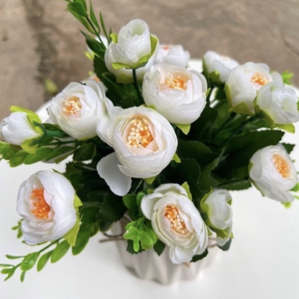 Hình ảnh Hoa giả - Cây hoa nhân tạo để bàn trang trí nhiều mầu sắc - kèm chậu cắm sẵn như mẫu