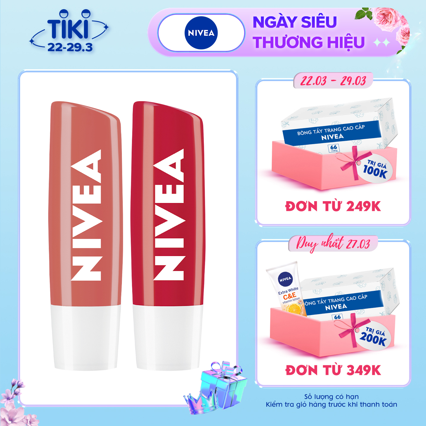 Bộ Đôi Son Dưỡng Ẩm Nivea Hương Đào 85031 (4.8g) &amp; Son Dưỡng Nivea Mùi Dâu 4.8g - 85083