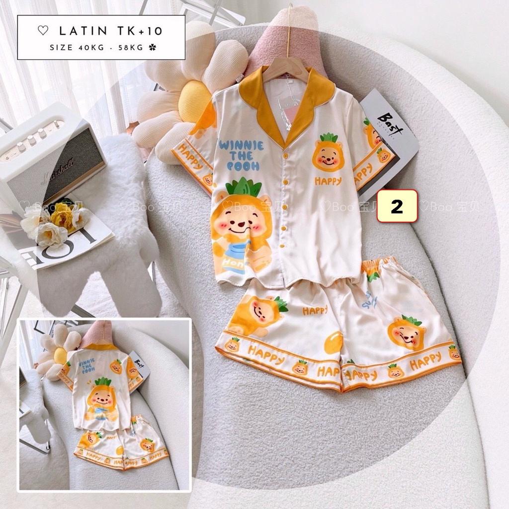 BỘ PYJMA LỤA LATIN, QUẦN SHORTS,TAY NGẮN