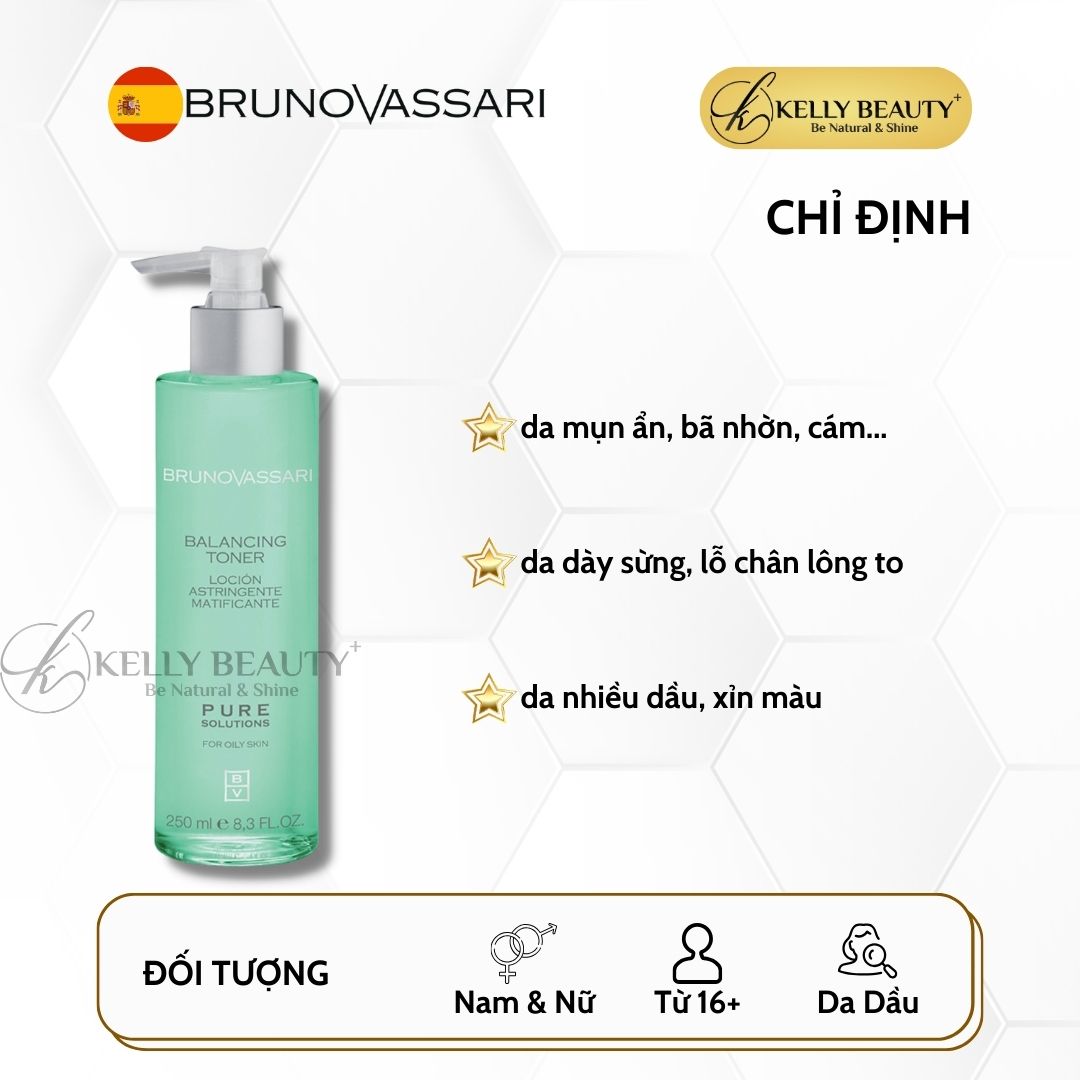 Toner Cân Bằng Cho Da Dầu Mụn Pure Solutions Balancing Toner - Bruno Vassari | Kelly Beauty