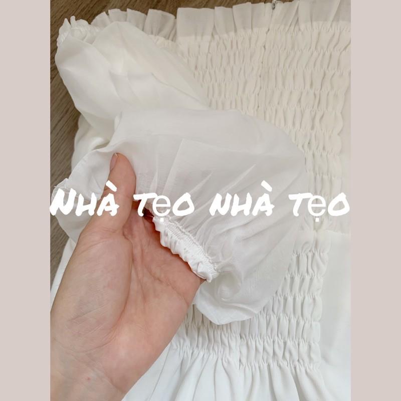VÁY TRẮNG VOAN TRỄ VAI TAY BỒNG CHUN SAU LƯNG XINH XẮN