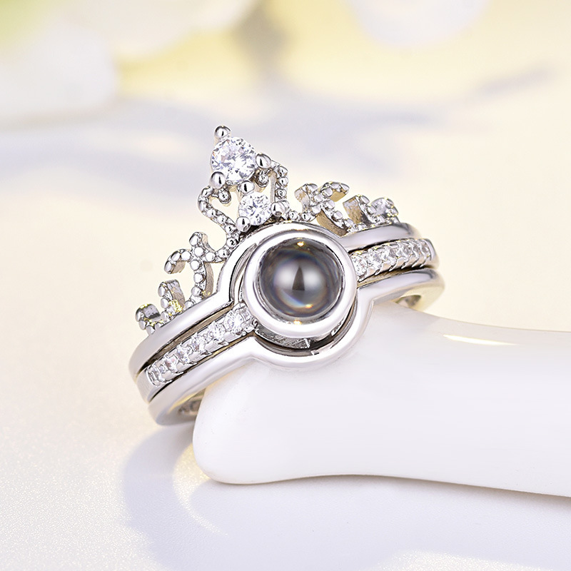 Nhẫn Nữ | Nhẫn Nữ Xi Bạc 2 Trong 1 Hình Vương Miện Đính Đá Tròn Đen XBN35 - Bảo Ngọc Jewelry