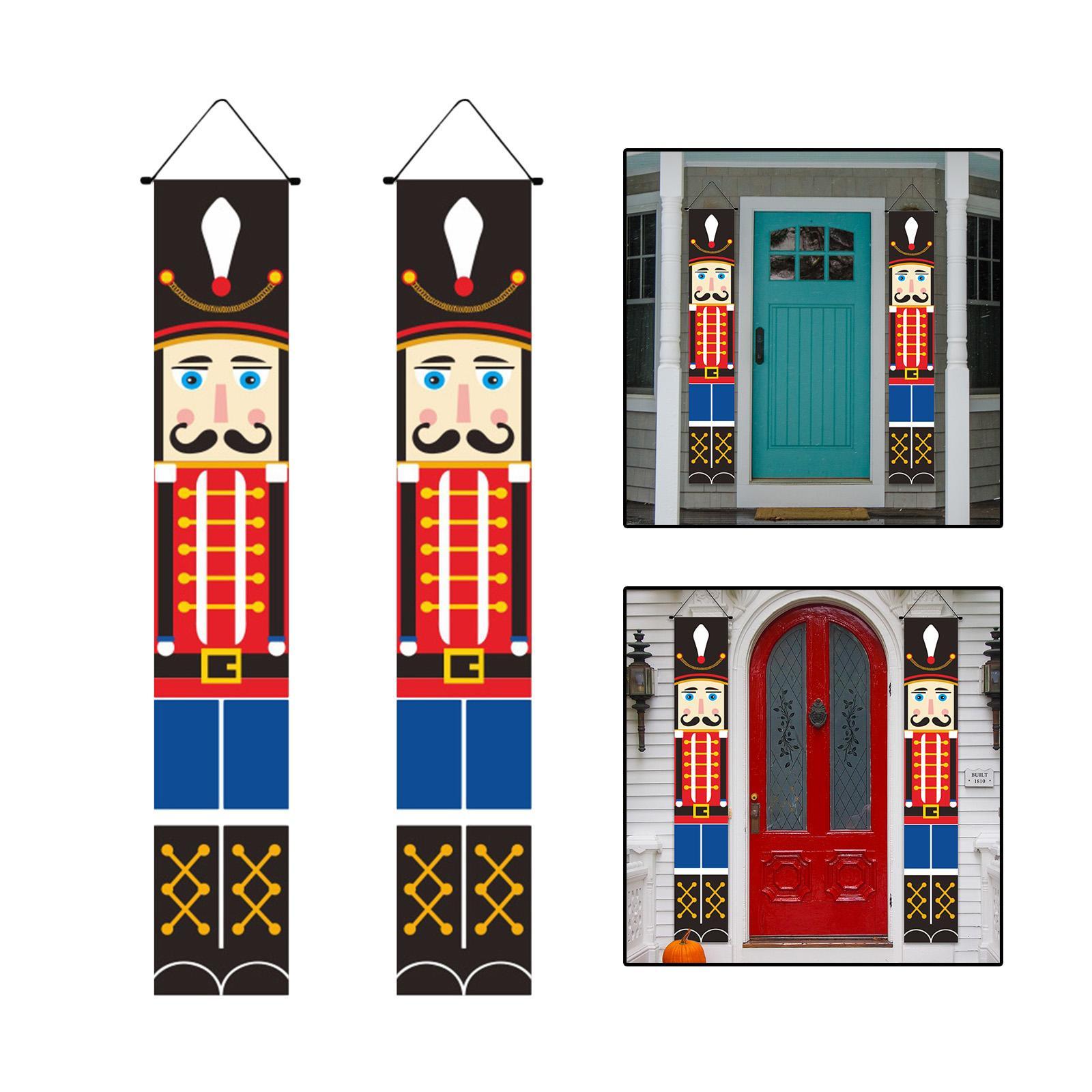 Christmas  Couplet Xmas Porch Sign Nutcracker Curtain Hanging Christmas  Door  for Garden Party  Garage