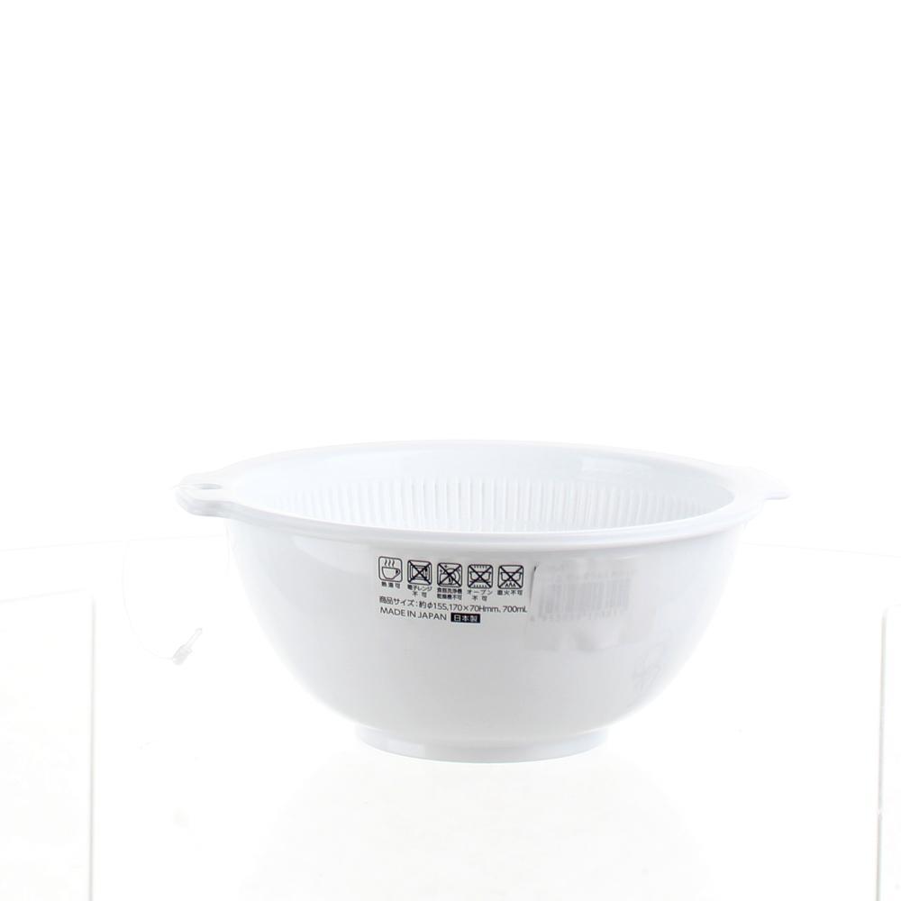 Chậu kèm rổ màu trắng trơn 700ml có tay cầm đường kính 16cm Nội địa Nhật Bản