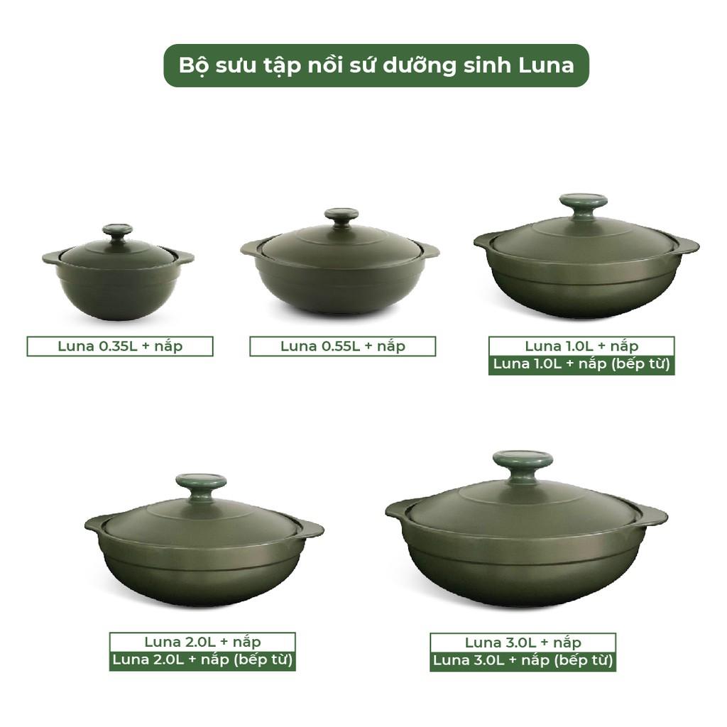 Nồi Sứ Dưỡng Sinh Minh Long Luna 1.0L Dùng Bếp Ga, Hồng Ngoại Có Nắp, Dùng Kho Cá, Hầm Cháo Thực Phẩm Chín Sâu Và Đều