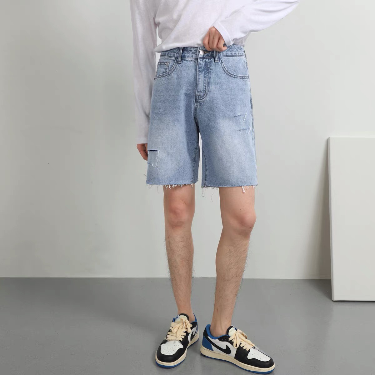 Quần Jean Shorts lai thả wax rách unisex