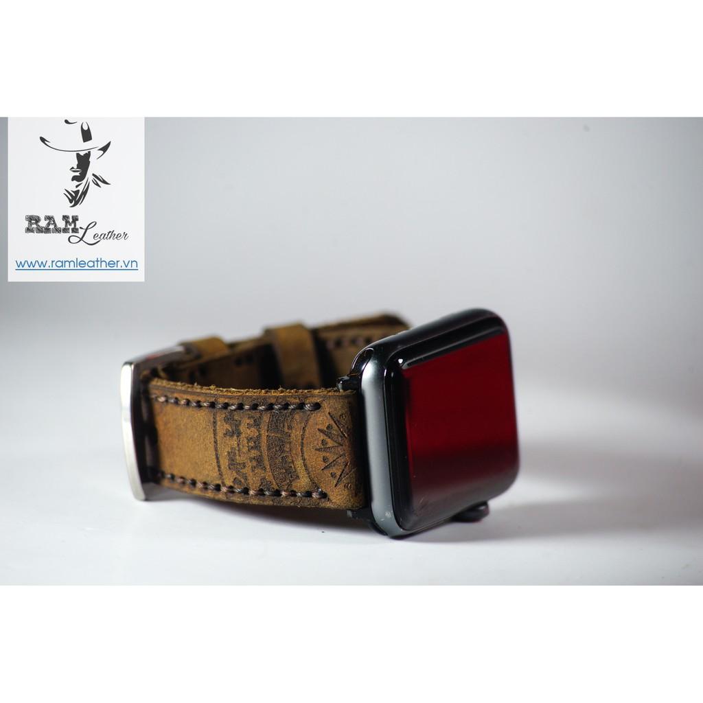 DÂY APPLE WATCH DA BÒ HANDMADE - RAM TRỐNG ĐỒNG NÂU ĐẤT