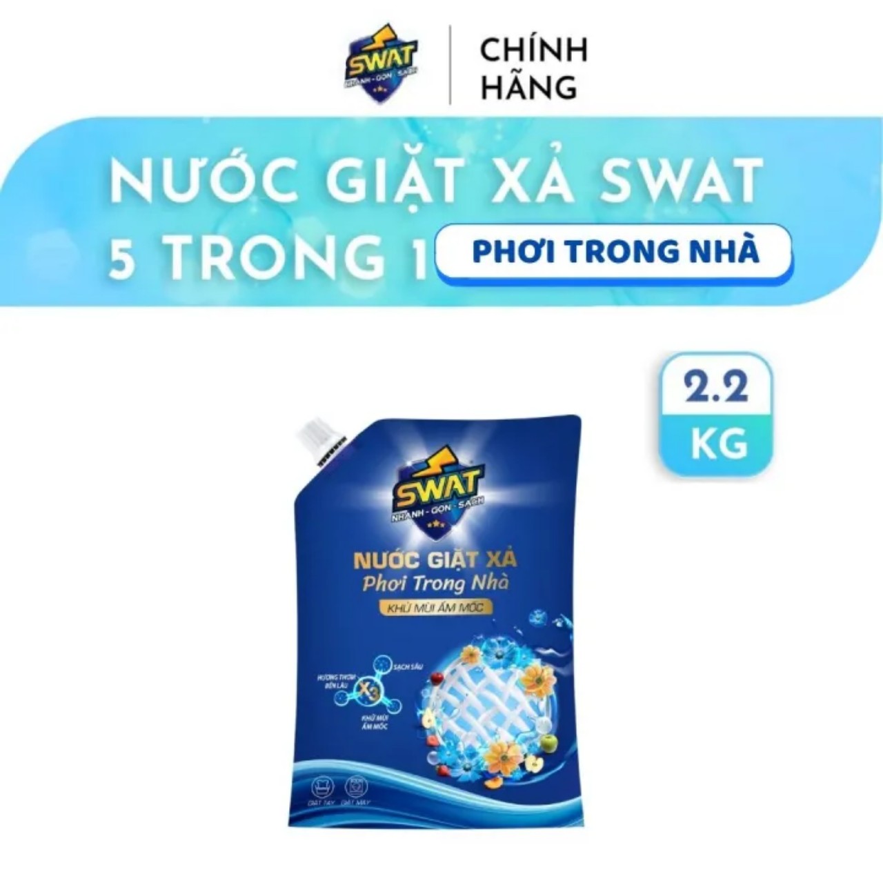Nước Giặt Xả Swat Phơi Trong Nhà Túi 2.2Kg - Siêu Kháng Khuẩn Chống Mùi Hôi