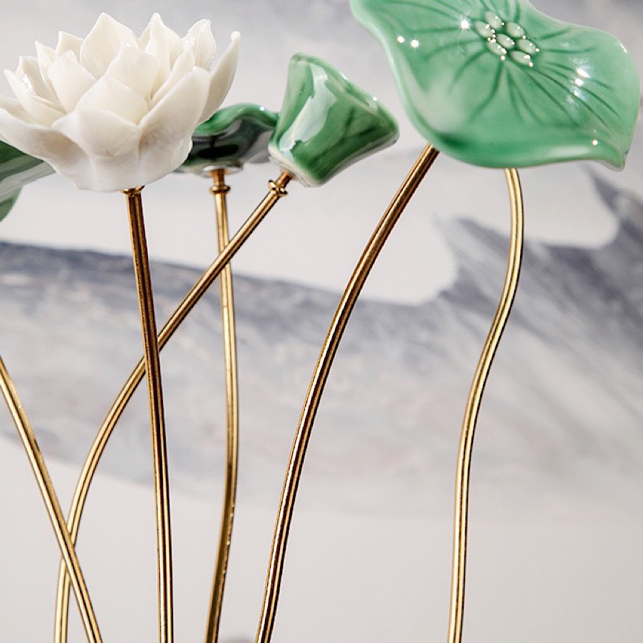 BÓ HOA SEN GỐM SỨ CAO 43cm TRANG TRÍ SANG TRỌNG VÀ HIỆN ĐẠI