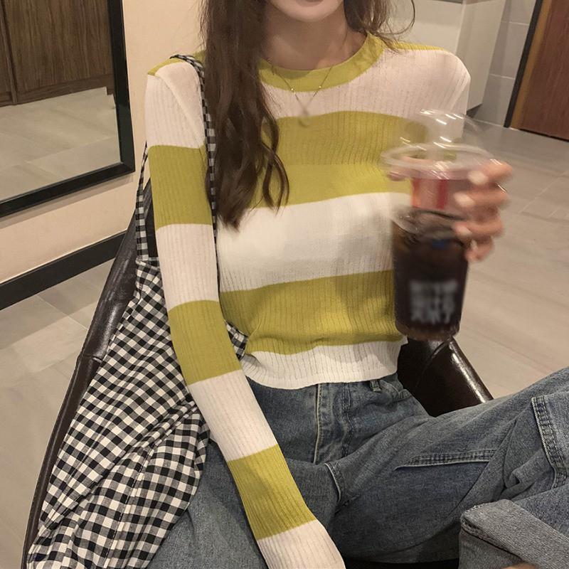 Áo len rộng họa tiết sọc tay dài chống nắng thời trang nữ