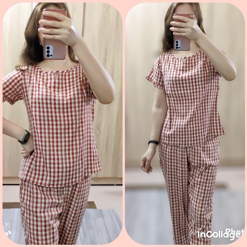 Bộ đồ mặc nhà nữ️đồ ngủ tay cộc quần lỡ chất vải thô dư đẹp
