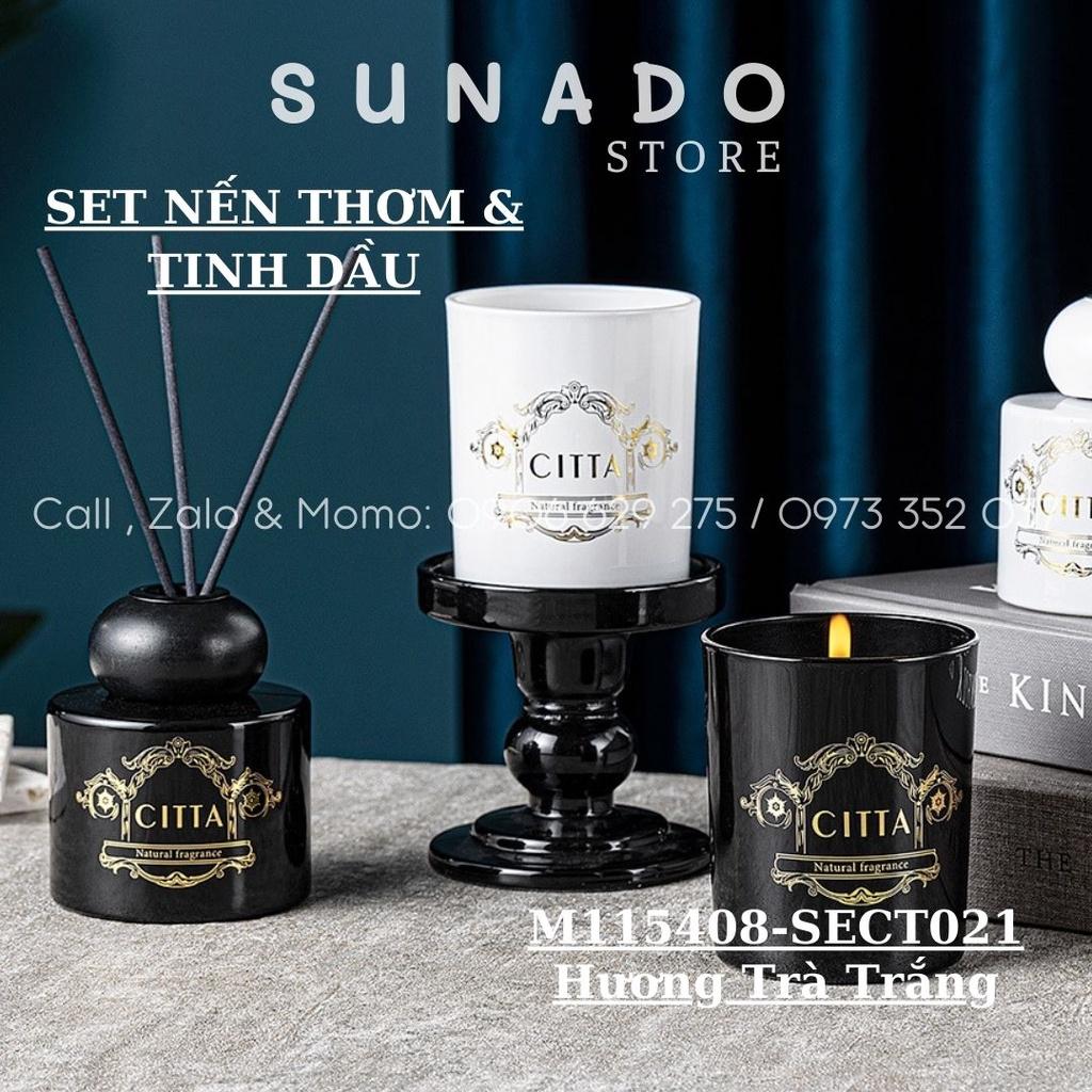SET Nến Thơm và Tinh Dầu Hương Trà Trắng Trà Đen Hộp quà Sang trọng