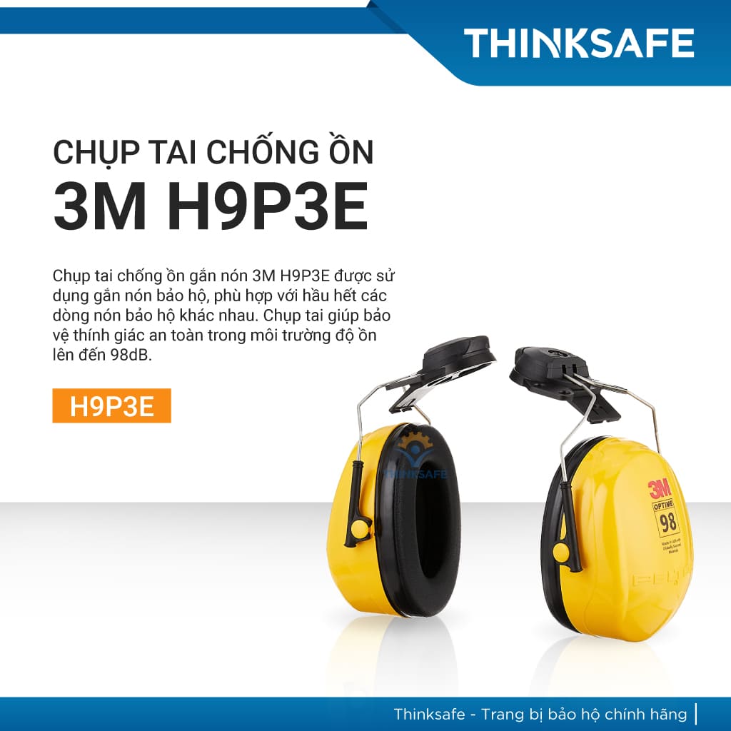 Chụp tai giảm ồn 3M Optime 98 H9P3E, chống ồn 23db bảo vệ lỗ tai trong môi trường làm việc - Thinksafe