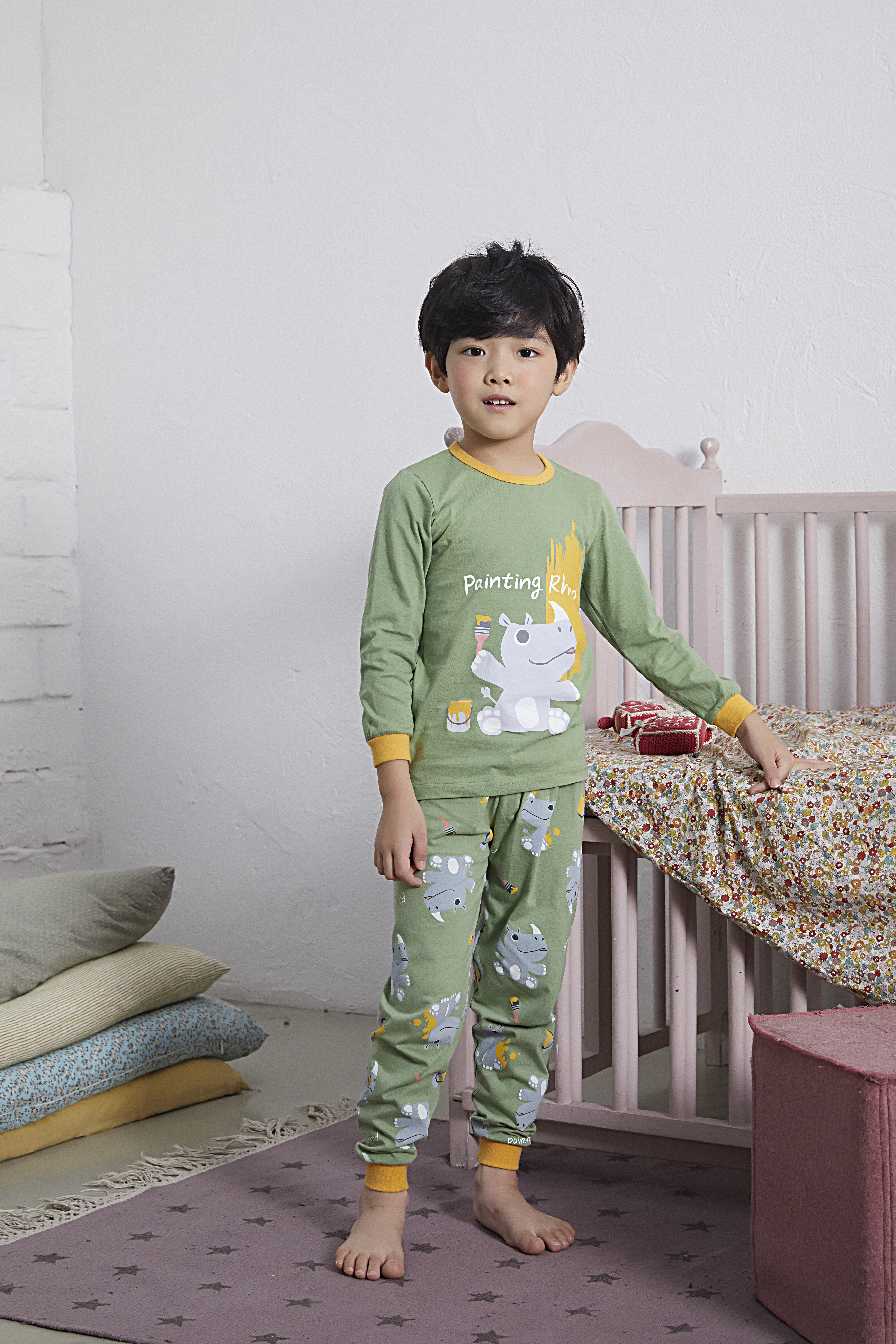 Bộ dài cho bé Olomimi Hàn Quốc Painting Rhino  FW20 - 100% cotton