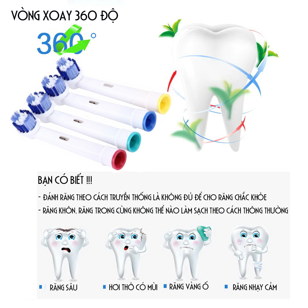 Cho máy Oral B Braun, bộ 4 Đầu Bàn Chải đánh răng điện thay thế MIHOCO EB20-P New  , làm sạch mảng bám, chăm sóc nướu