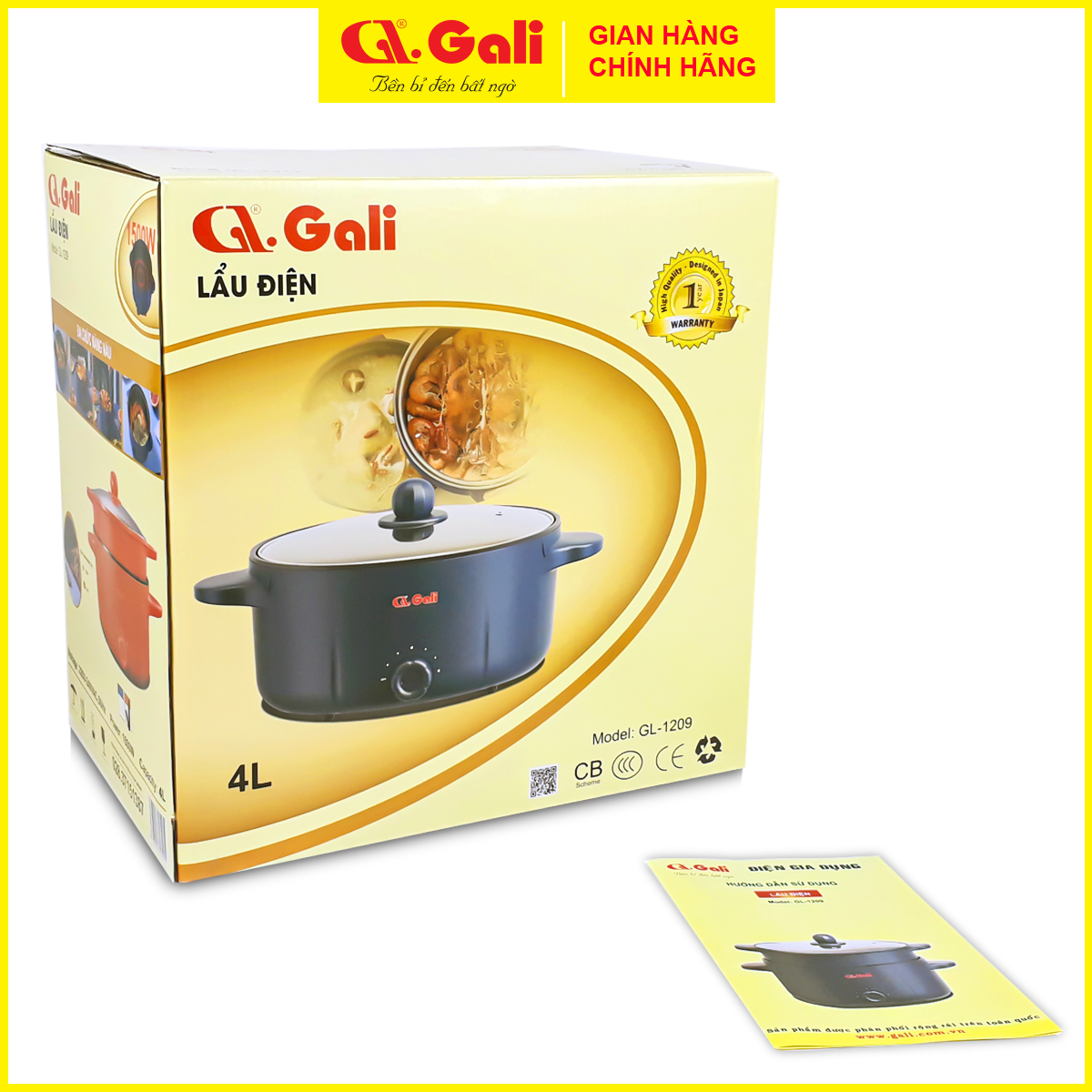 Nồi nấu điện đa năng Gali 5 lít, nồi lẩu 1500w, chiên, xào, hấp, thân 2 lớp, hàng nhập khẩu chính hãng bảo hành 1 năm