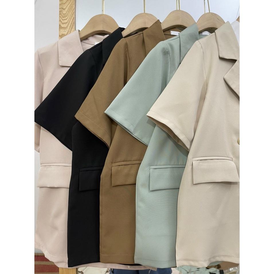 ÁO BLAZER NGẮN TAY 1 LỚP CÓ TÚI NẮP NỮ, ÁO VEST BLAZER CỘC TAY KHOÁC NGOÀI PHONG CÁCH HÀN QUỐC