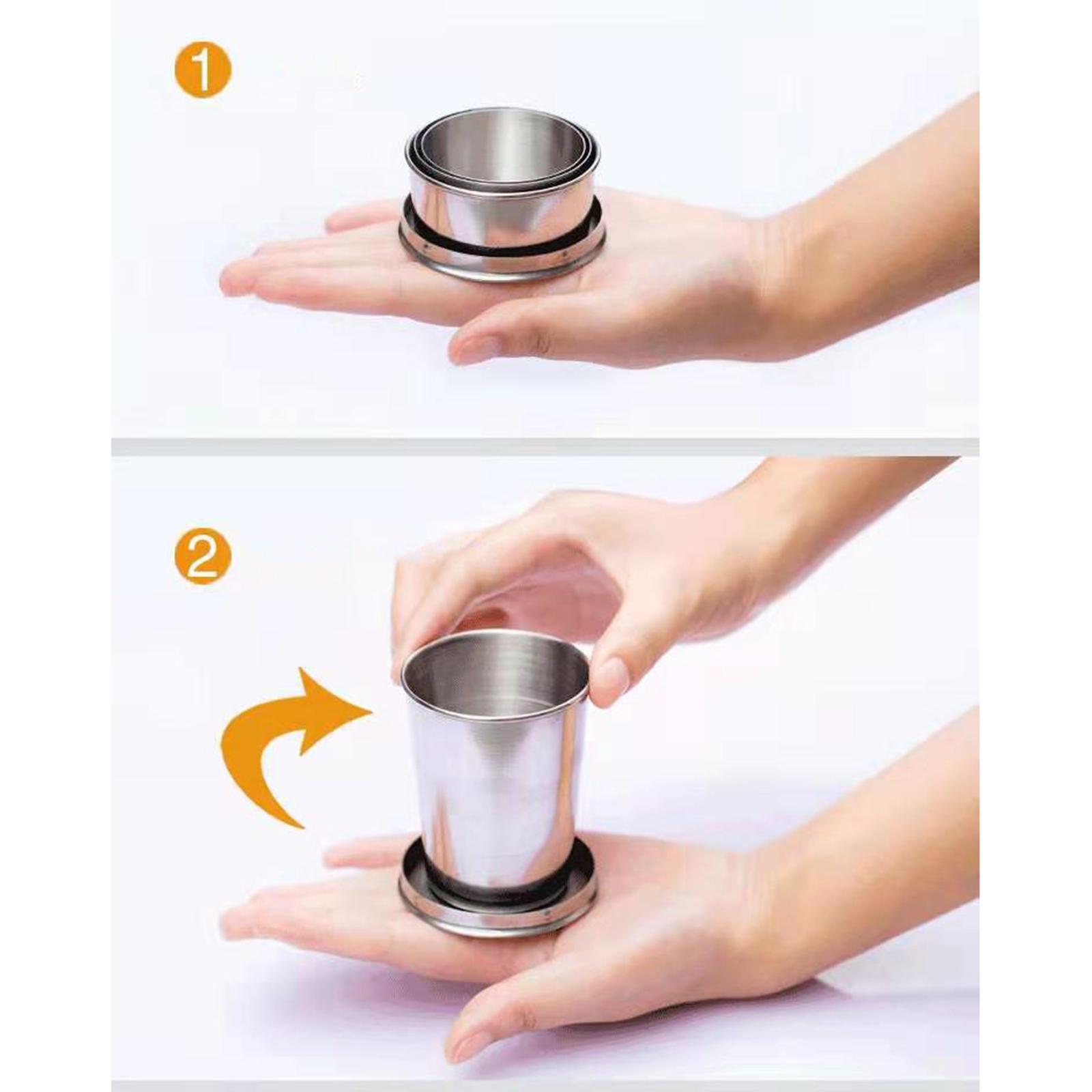 Camping Folding Cup with Keychain Telescopic Mug Stainless Steel Camping Mug