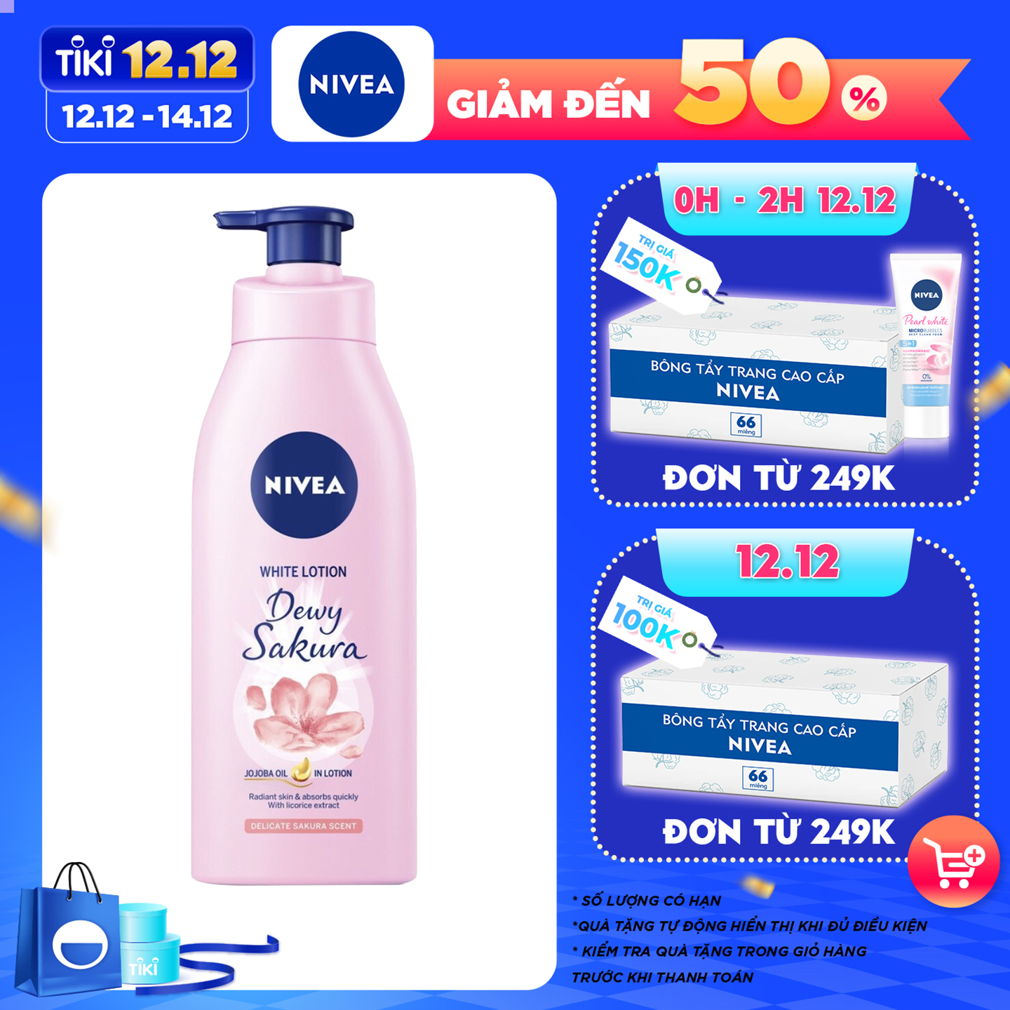 [Mua 1 tặng 1] Tặng Dewy Sakura 200ml - Sữa Dưỡng Thể Dưỡng Trắng NIVEA Hương Anh Đào Dewy Sakura (350ml) - 85703