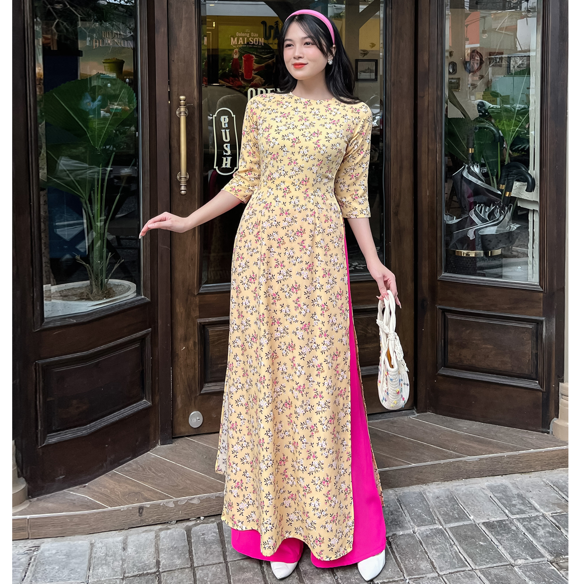 [HCM] Áo dài hoa nhí tay lỡ AD032- Khánh Linh Style - Lady Fashion