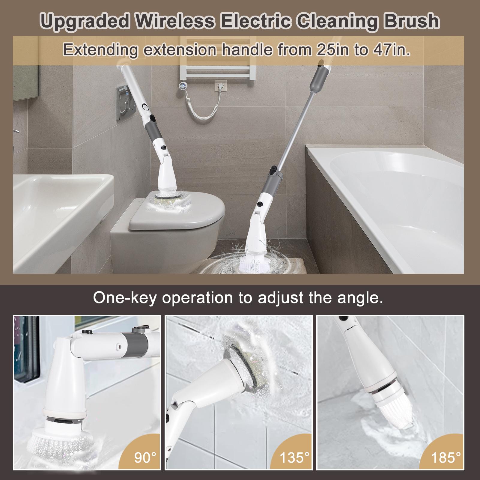 7 IN 1 Electric Spin Scrubber Cordless Handheld Cleaning Brush with Adjustable Extension Handle 6 Brush Heads