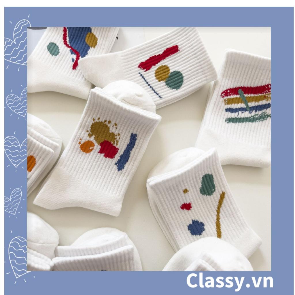 Tất cổ cao, vớ cổ cao Classy màu trắng họa tiết ngẫu nhiên vệt màu phần cổ tất G1359